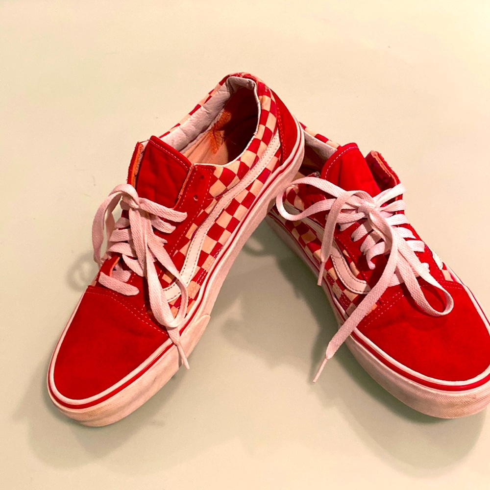 Red checkered Vans sneakers